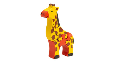 Wooden giraffe puzzle toy with yellow orange and brown colors