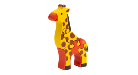 Wooden giraffe puzzle toy with yellow orange and brown colors