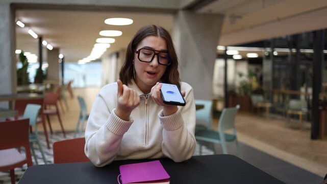Woman discusses ways to increase her income while consulting ChatGPT in a modern workspace using her phone and gestures as she searches for practical guidance and financial clarity