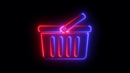 Glowing neon Shopping basket icon isolated on black background. shopping basket icon animation. Online buying concept. online retail, e-commerce, and modern business promotions. - Powered by Adobe