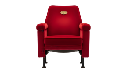 Empty red cinema seat isolated on black background