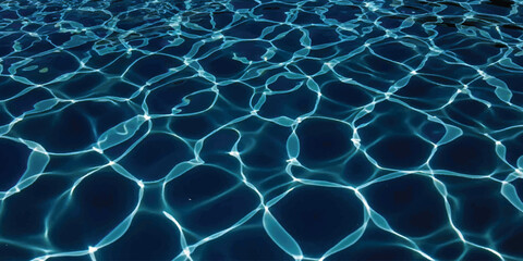 Abstract blue water surface with shimmering light patterns and reflections