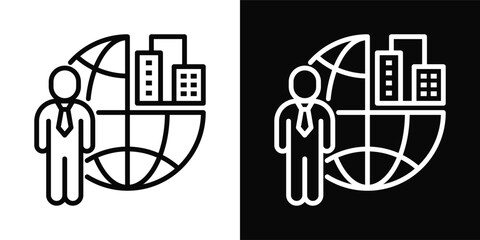 Outsourcing  Icon Set White And Black Background Style