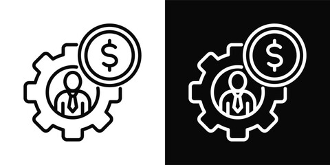 Business Management  Icon Set White And Black Background Style