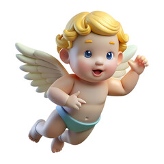 3D Baby Cupid Flying with Heart Wings