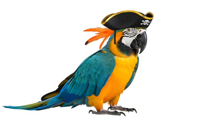 Fototapeta premium isolated pirate parrot , Colorful parrot wearing a pirate hat on a white isolated background