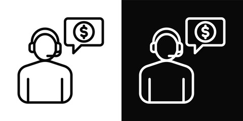 Customer Service  Icon Set White And Black Background Style