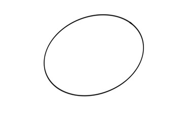 A simple black outline drawing of an oval shape with a slightly tilted orientation on a white background