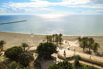 Panoramic view of Levante beach and the fishing port in Santa Pola