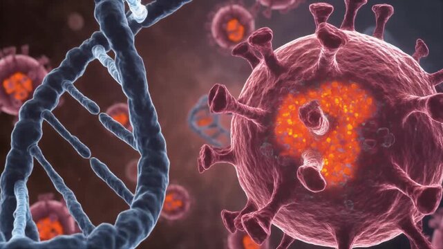DNA Helix and Pathogenic Cells Microscopic View of Disease Biology