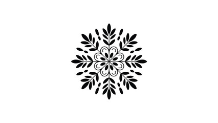 Intricate black floral mandala design with symmetrical leaf patterns creating a decorative ornamental element on a white background