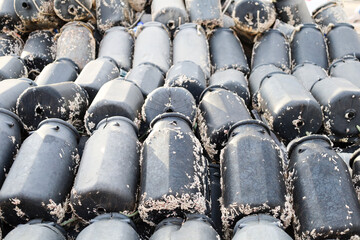 Stacked Traps to fish octopus the pier of Santa Pola town