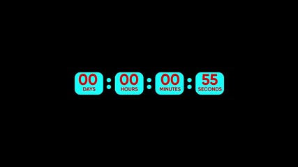 One day countdown timer one minute animation from 60 to 0 seconds, 60 Seconds countdown, Day hour minute and second countdown timer, Countdown ,4k alpha channel ...