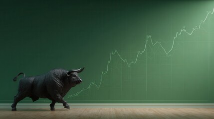 green stock market graph and bull