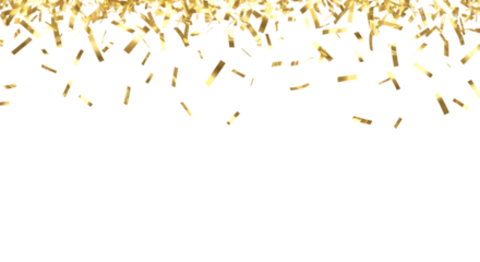 Isolated falling golden confetti ,  Falling shiny golden confetti isolated on transparent background. Bright festive tinsel of gold color. 