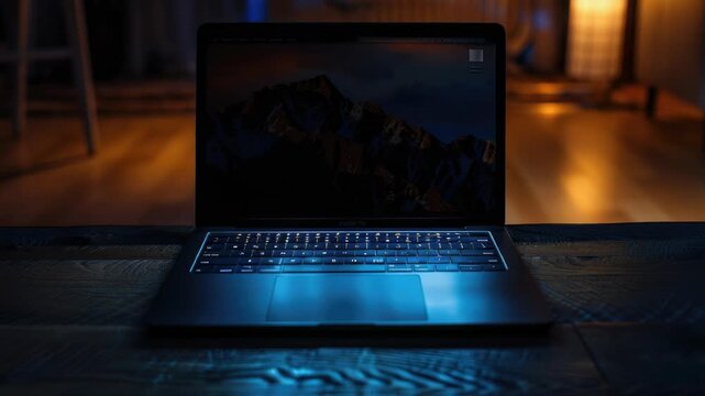 Video A laptop computer sits on top of a wooden table, perfect for work or study