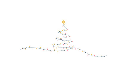 Whimsical christmas tree silhouette formed by musical notes and symbols on a clean white background