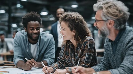 Diverse Team Collaborating on Project, Smiling and Brainstorming Ideas, Analyzing Data Charts, Modern Office Environment, Business Meeting, Teamwork and Innovation. - Powered by Adobe