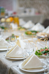 Table set for an event party or wedding reception.