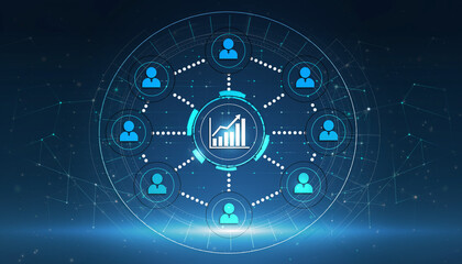 Obraz premium Network of Growth: Digital diagram of network, connecting individuals with chart showing financial progress, symbolizing collaboration. 