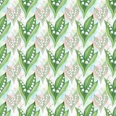 Watercolor Lily of the Valley flowers seamless pattern 