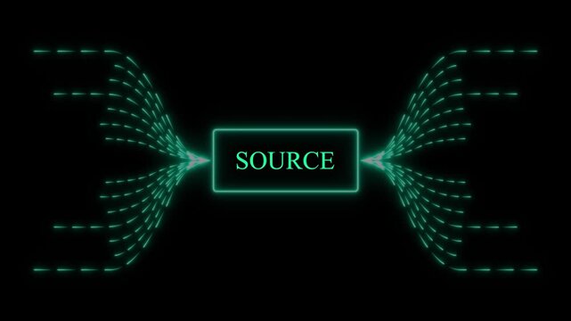 Neon SOURCE text with flowing lines on black background