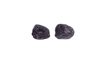 Two dried organic ajwa dates fruit isolated on transparent background, healthy sweet ramadan iftar snack.

