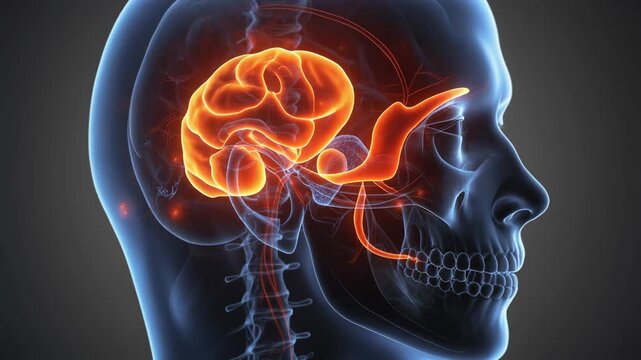 3D animation of human brain anatomy, highlighting the lateral intraparietal area and interneurons.