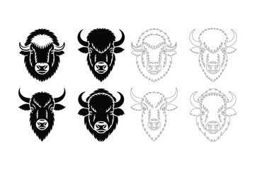 Collection of stylized bison and bull head illustrations