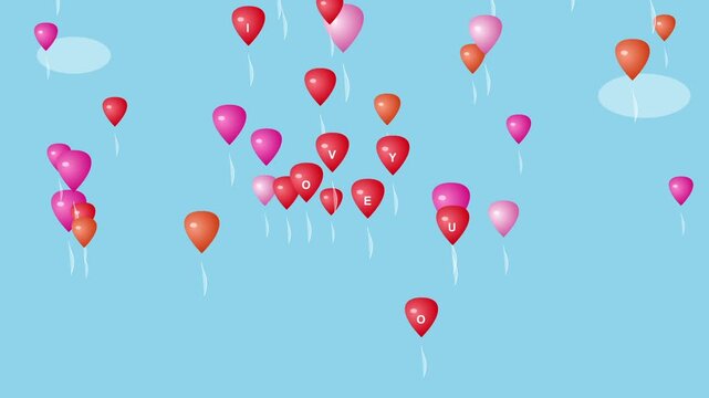 Floating heart balloons with I love you text - Powered by Adobe