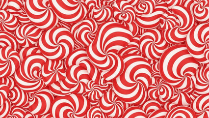 Seamless pattern of many red and white swirl hard candy peppermint sweets background