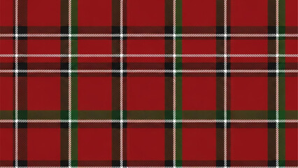 Seamless repeating pattern of red tartan plaid fabric with white, green, and black lines