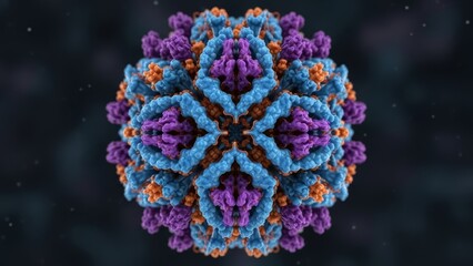 Microscopic view of virus or bacteria cell structure. Scientific illustration for biology, medicine, disease, health, science and research concept.