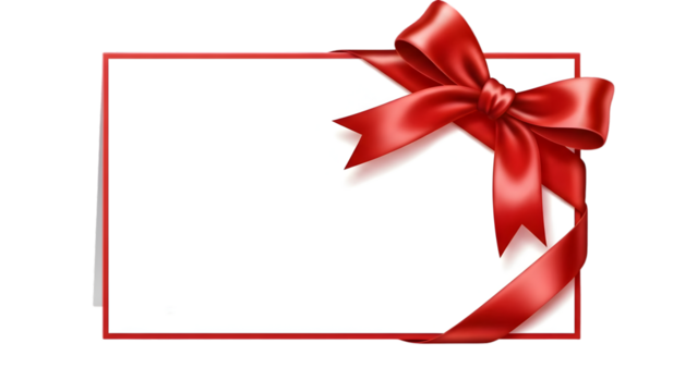 Blank white card with red ribbon bow isolated on transparent background - Powered by Adobe