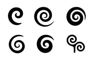Series of black and white swirls, each with a different shape and size