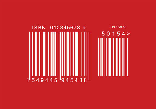 ISBN barcode for books red color background- Code 39, Code 128, UPC-A, UPC-E. EAN-13, EAN-8. Interleaved 2 of 5, ISBN.
