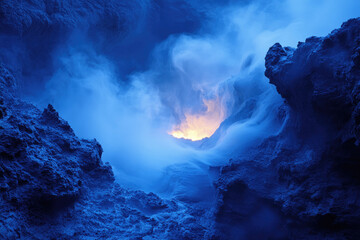 Abstract Blue Cave with Glowing Center