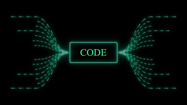Neon Code Diagram with Connections on Black programming