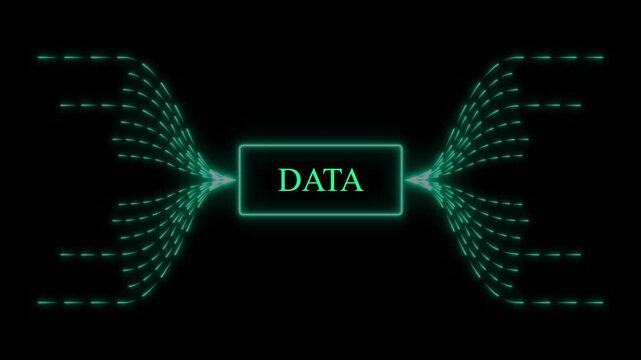 Glowing Data Flow Diagram on Black Background information