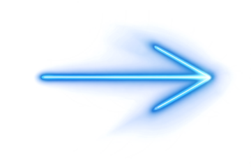 Blue neon arrow on a transparent background. Pointer. Sign. Direction, speed, design element.
