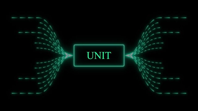 Luminous Unit Diagram with Flowing Connections on Black