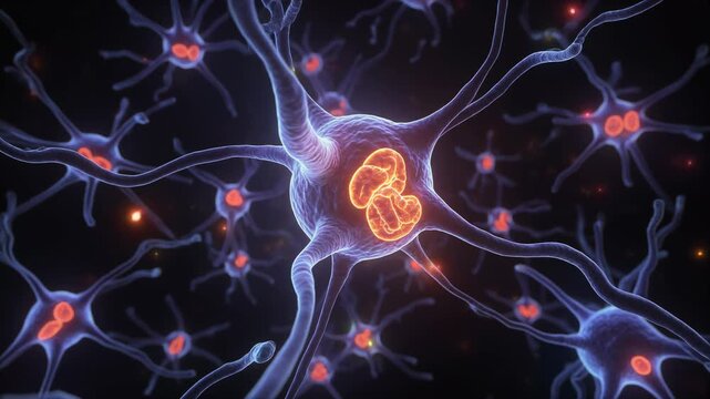 Microscopic view of glowing neurons in the brain's dentate gyrus