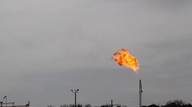 Gas plume or flare releases methane, a dangerous greenhouse gas, into the atmosphere
