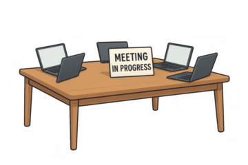 Business meeting in progress with laptops on a conference table representing online collaboration and remote work