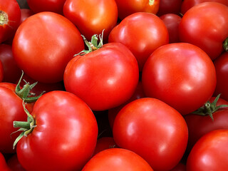 Vibrant Ripe Red Tomatoes with Green Stems