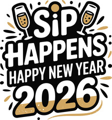 Fototapeta premium Sip happens happy new year 2026 celebration festive cheers