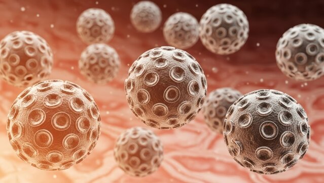 Microscopic view of virus or bacteria cells. Scientific research, medical education, and biology concept. Disease, infection, and immunology visualization.
