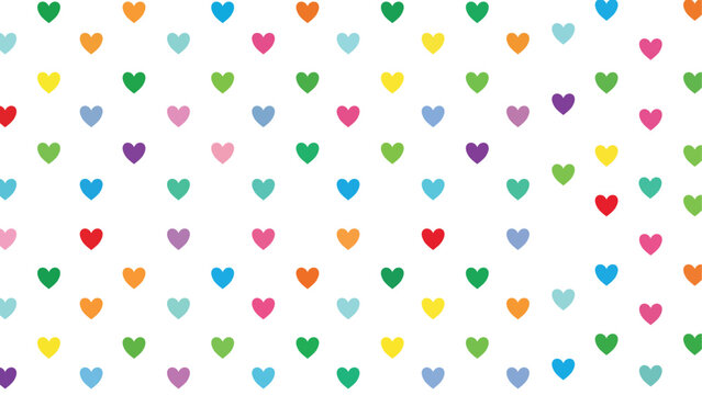 Seamless pattern of colorful tiny heart shapes scattered on