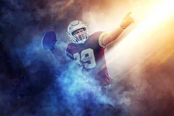 American football player banner. Template for a sports magazine, website, outdoor advertisement with copy space. Mockup for betting ads.