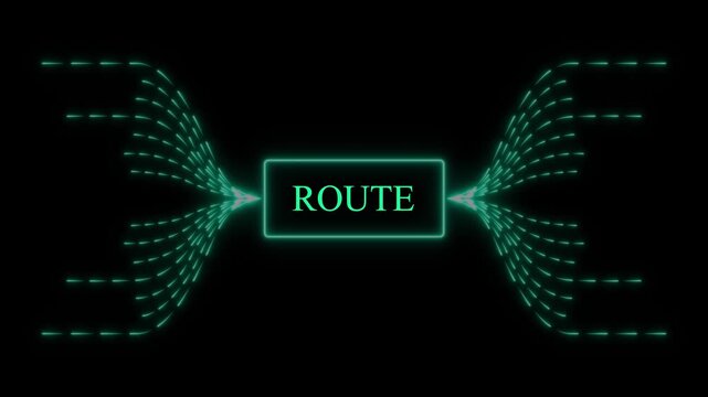 Glowing Neon Rectangle With Word ROUTE And Flowing Lines